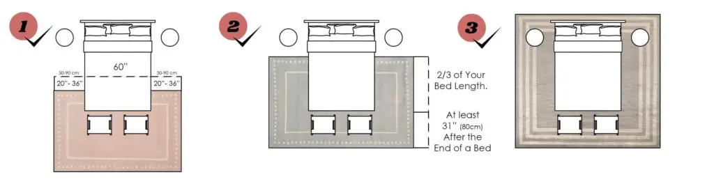 Area Rug Placement for Bedroom under Queen Bed