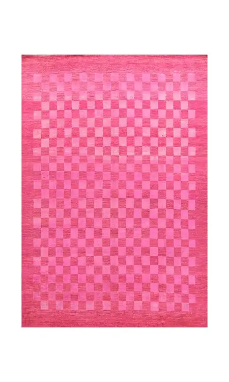pink checkered rug